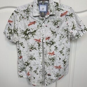 Denim and flower White Floral & Bird Print Shirt - Casual Resort Style